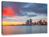 San Diego skyline during dramatic late afternoon light show.