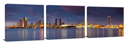 San Diego skyline during dramatic late afternoon light show.