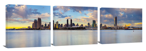 San Diego skyline during dramatic late afternoon light show.
