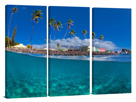 A split level water view of  Lahina, on the island of Maui.