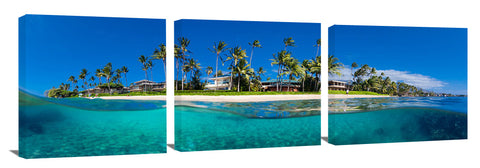 A split leven water view of Baby Beach in Lahina, on the island of Maui.