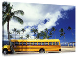 bright yellow school bus at Haleiwa, north shore, Oahu, Hawaii