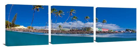 A split leven water view of  Lahina, on the island of Maui.
