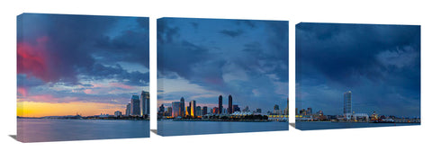 San Diego skyline during dramatic late afternoon light show.