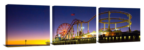 Santa Monica pier in the evening twilight.