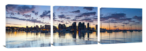 Panoramic view of San Diego city under the early morning twilight.