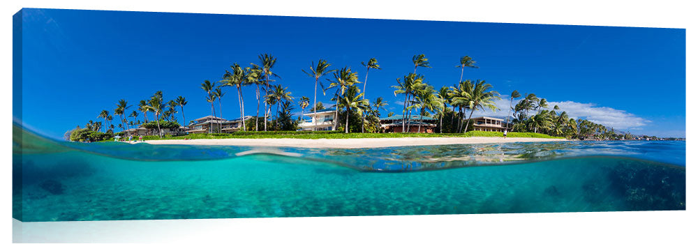 A split leven water view of Baby Beach in Lahina, on the island of Maui.