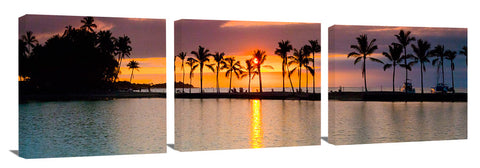 Palm tree sunset at Waikaloa on the big Island of Hawaii.