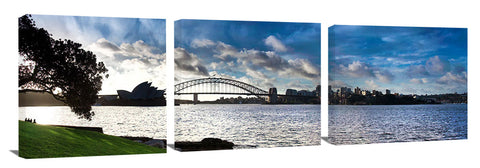Sydney Harbour bridge and Opera House, viewed from Mrs Macquaries Chair.