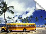 bright yellow school bus at Haleiwa, north shore, Oahu, Hawaii