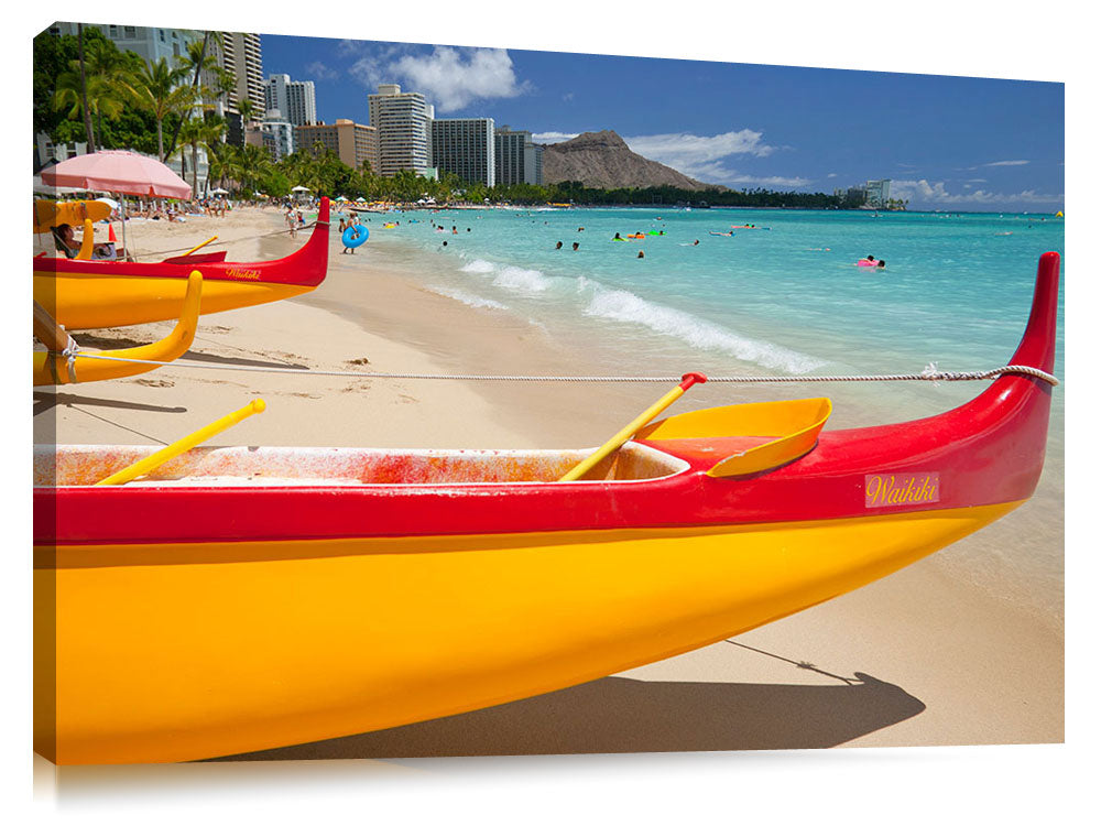 Outrigger canoes at Waikiki Beach, Honolulu