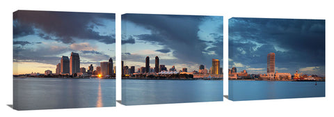 San Diego skyline during dramatic late afternoon light show.