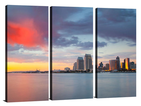 San Diego skyline during dramatic late afternoon light show.