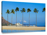 Waikiki beach in Honolulu, during sunset.