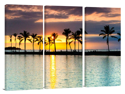 Palm tree sunset at Waikaloa on the big Island of Hawaii.