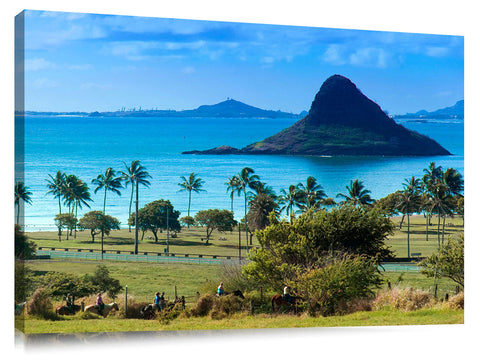 Chinaman's Hat photographed from Kualoa Ranch, on the east side